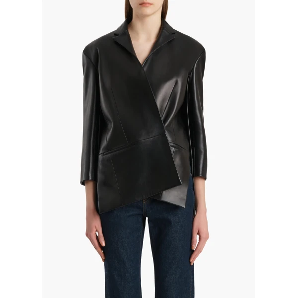 Khaite Palto Jacket in Black Leather, view 3