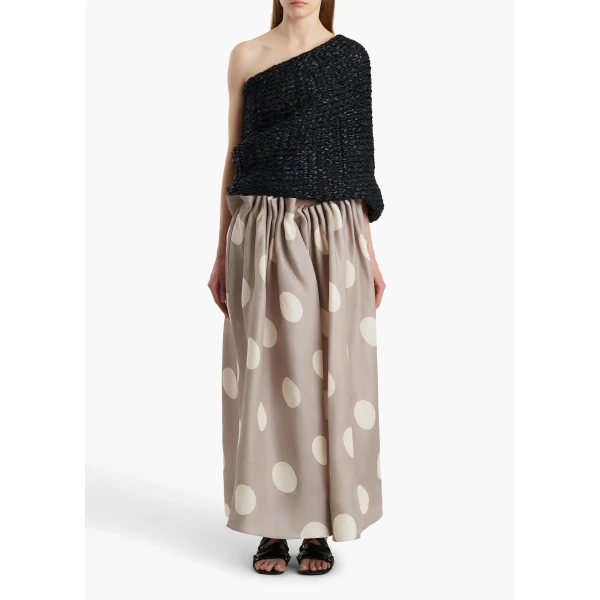Khaite Riley Skirt in Tea Stain with White Dots, view 2