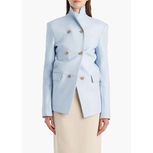 Khaite Rolo Jacket in Sky Blue Leather, view 3