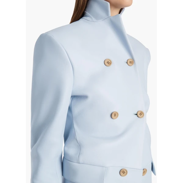 Khaite Rolo Jacket in Sky Blue Leather, view 5