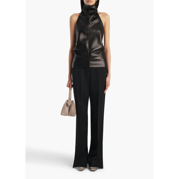 Khaite Rone Top in Black Leather, view 2