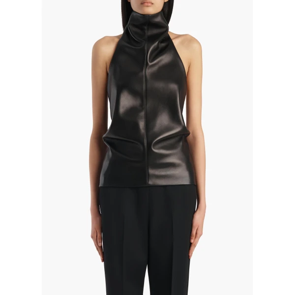 Khaite Rone Top in Black Leather, view 3