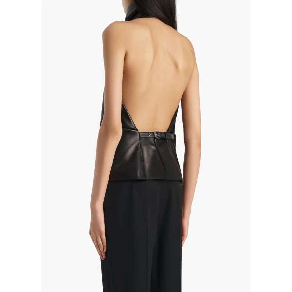 Khaite Rone Top in Black Leather, view 4