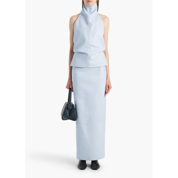 Khaite Rone Top in Sky Blue Leather, view 2