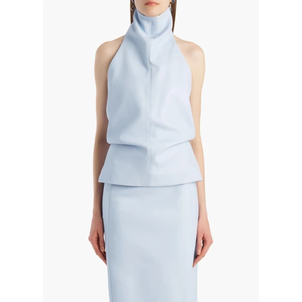 Khaite Rone Top in Sky Blue Leather, view 3