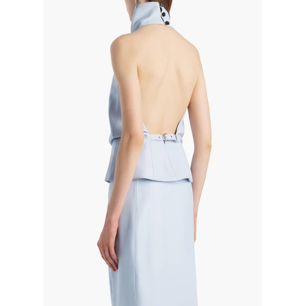 Khaite Rone Top in Sky Blue Leather, view 4