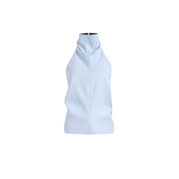 Khaite Rone Top in Sky Blue Leather