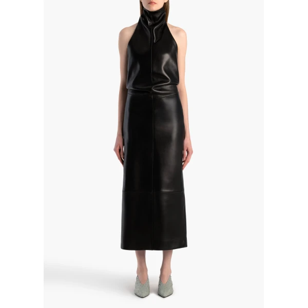 Khaite Roxanne Dress in Black Leather, view 2