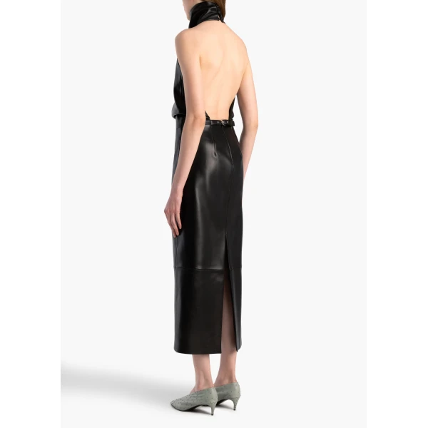 Khaite Roxanne Dress in Black Leather, view 3