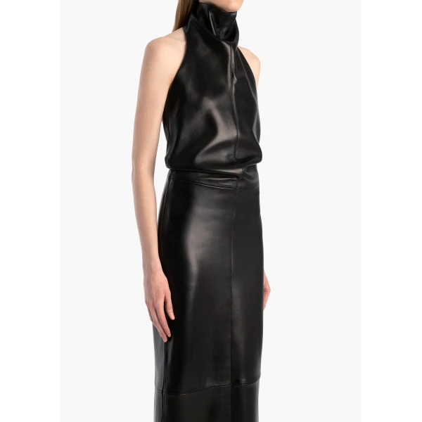 Khaite Roxanne Dress in Black Leather, view 4