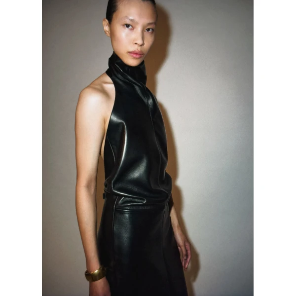 Khaite Roxanne Dress in Black Leather, view 6