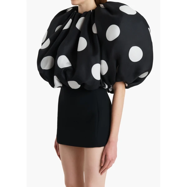 Khaite Siel Dress in Black with Large White Dots, view 4