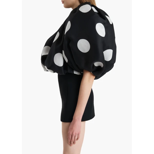 Khaite Siel Dress in Black with Large White Dots, view 5