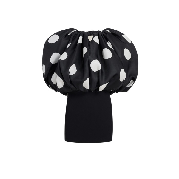 Khaite Siel Dress in Black with Large White Dots