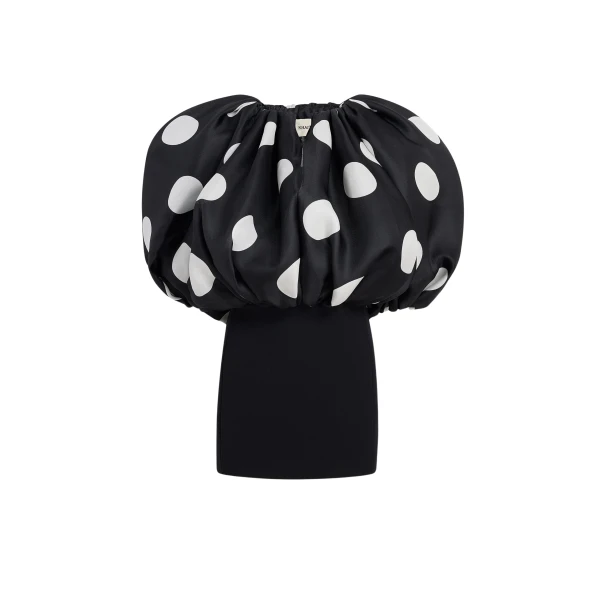 Khaite Siel Dress in Black with Large White Dots