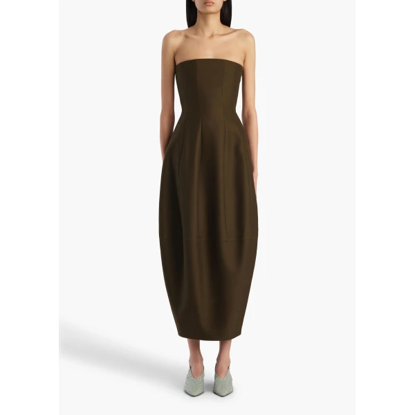 Khaite Stela Dress in Dark Olive, view 2