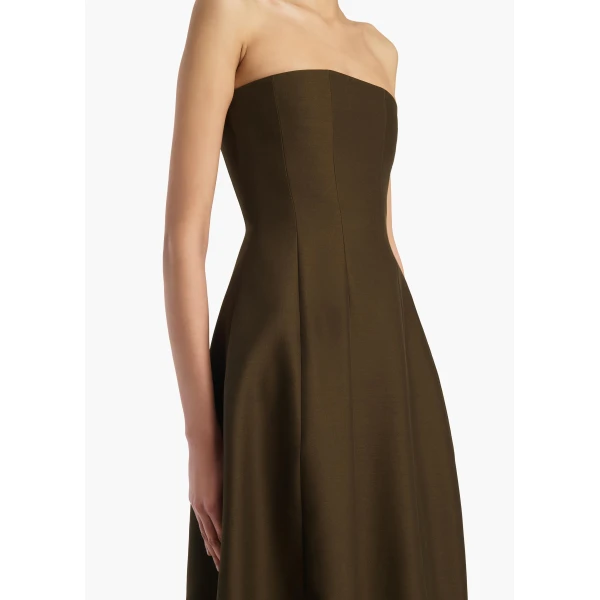 Khaite Stela Dress in Dark Olive, view 4