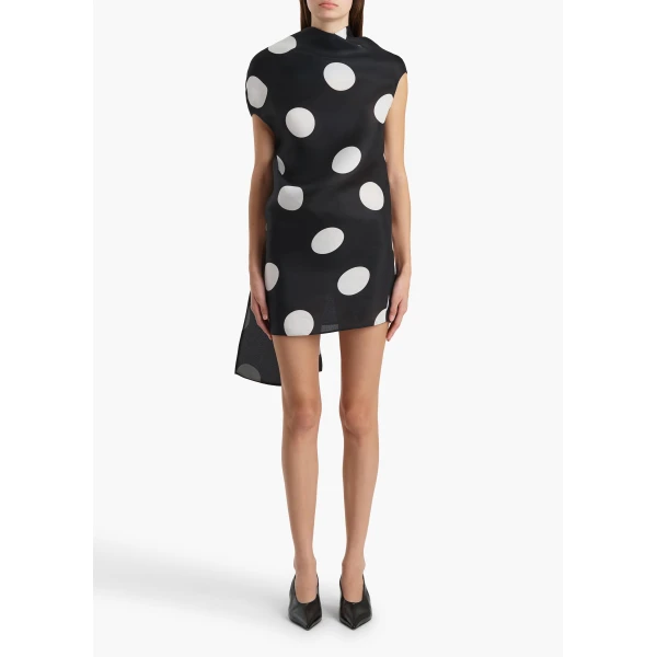 Khaite Tatia Dress in Black with White Large Dots, view 2