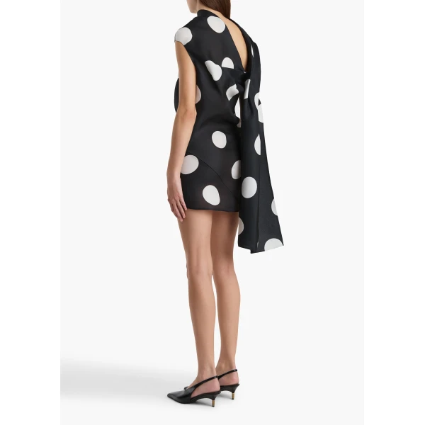 Khaite Tatia Dress in Black with White Large Dots, view 3