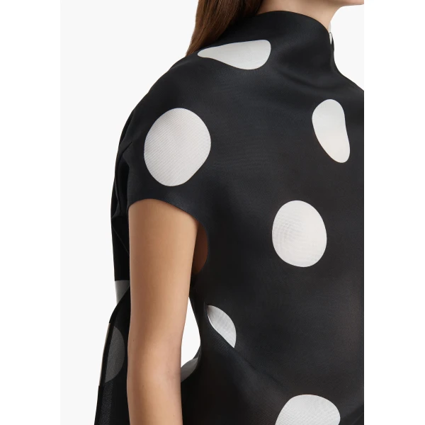 Khaite Tatia Dress in Black with White Large Dots, view 4