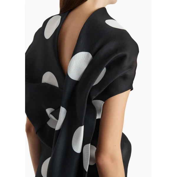Khaite Tatia Dress in Black with White Large Dots, view 5