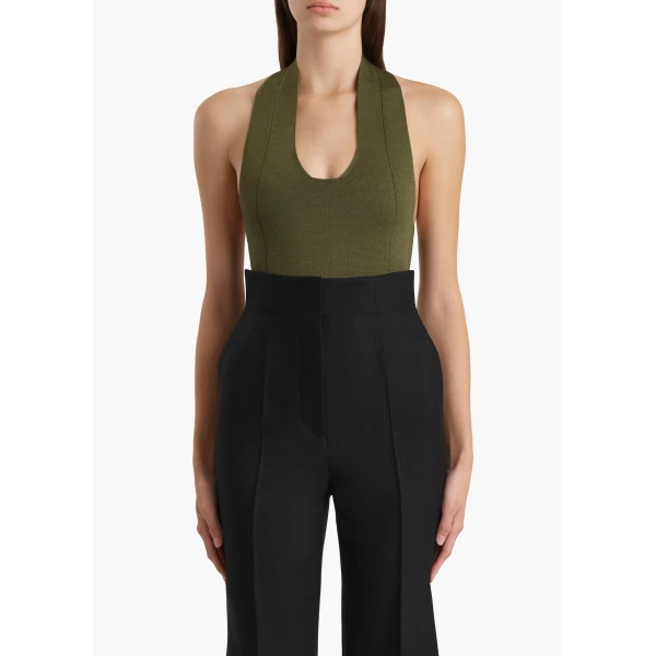 Khaite Toto Bodysuit in Olive, view 3