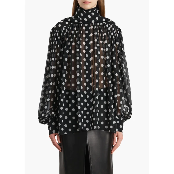 Khaite Vali Top in Black with White Dots, view 3
