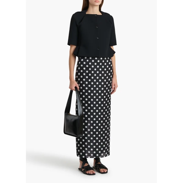 Khaite Winton Skirt in Black with White Dots, view 2