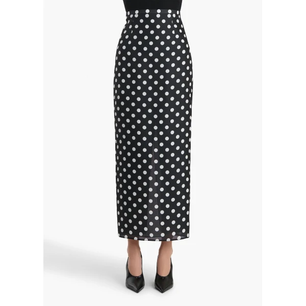 Khaite Winton Skirt in Black with White Dots, view 3
