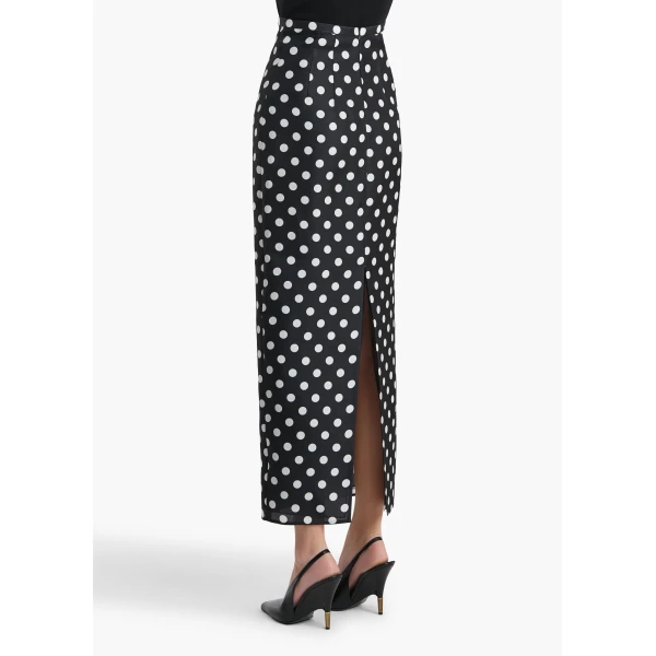 Khaite Winton Skirt in Black with White Dots, view 4