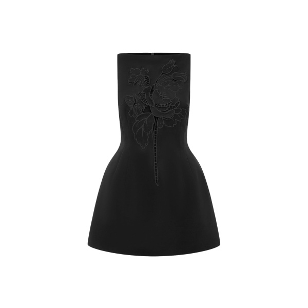 Leo Lin Ali Appliqué Boat Neck Mini Dress in Ebony