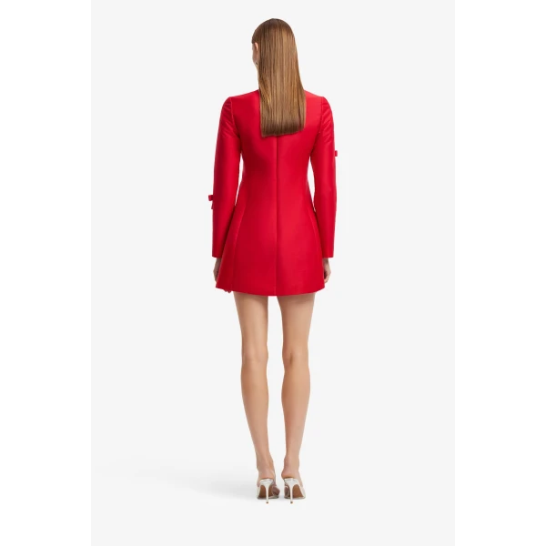 Leo Lin Aliza Bow Long Sleeve Mini Dress in Vermilion, view 5