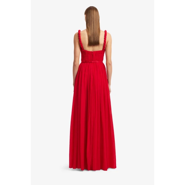 Leo Lin Angelina Ruffled Floor Length Dress in Vermilion, view 5