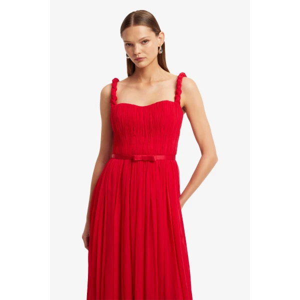 Leo Lin Angelina Ruffled Floor Length Dress in Vermilion, view 6