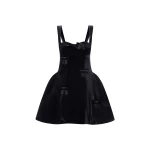 Leo Lin Ariel Velvet Bow Mini Dress in Ebony