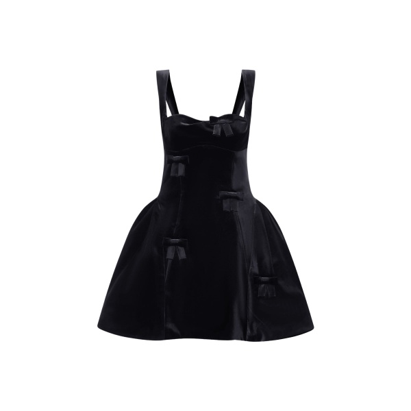 Leo Lin Ariel Velvet Bow Mini Dress in Ebony