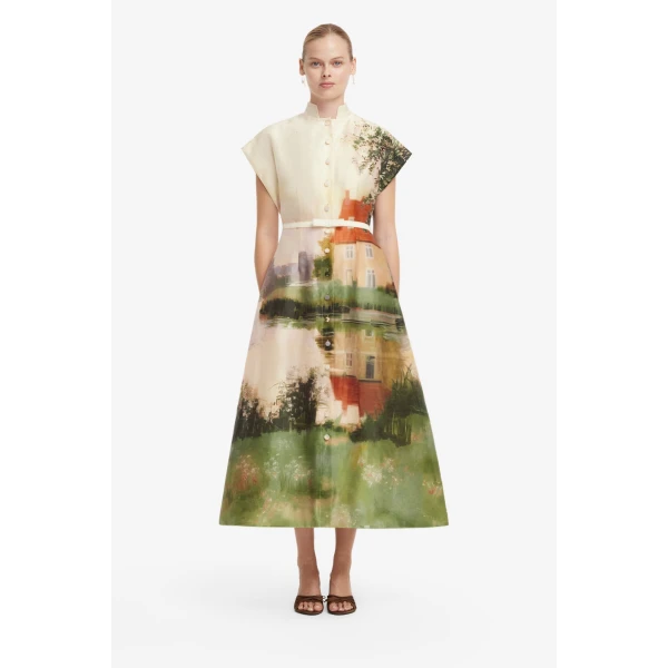 Leo Lin Aubrey Shirt Midi Dress in Serene Print, view 2
