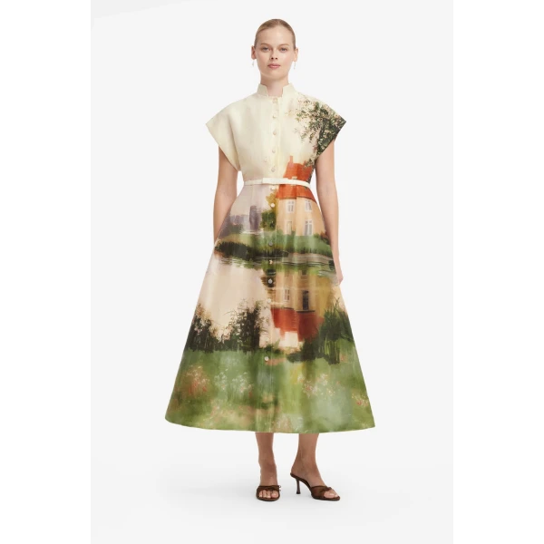 Leo Lin Aubrey Shirt Midi Dress in Serene Print, view 3