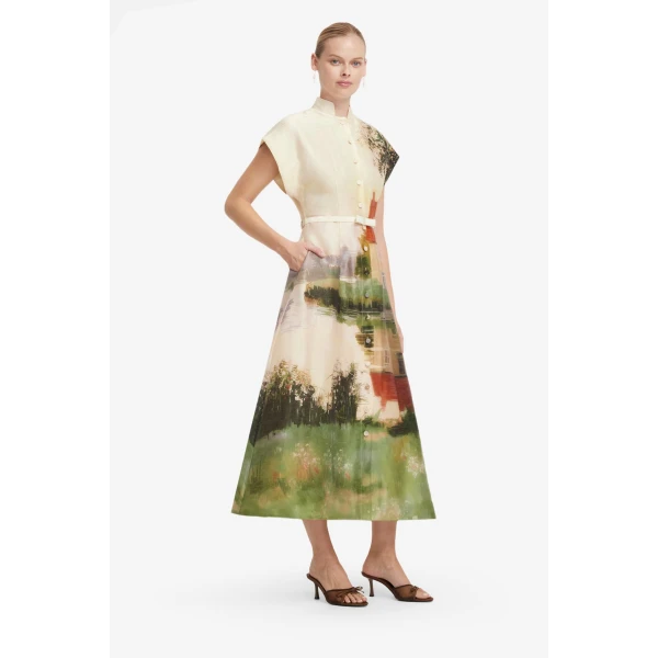 Leo Lin Aubrey Shirt Midi Dress in Serene Print, view 4
