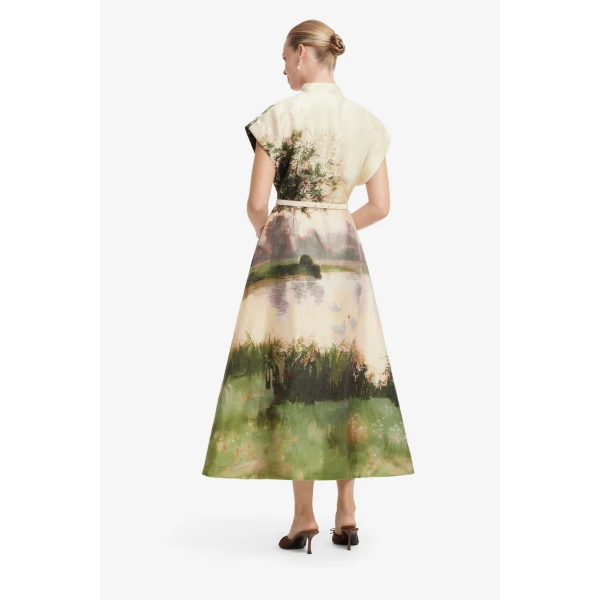 Leo Lin Aubrey Shirt Midi Dress in Serene Print, view 5