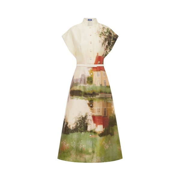 Leo Lin Aubrey Shirt Midi Dress in Serene Print