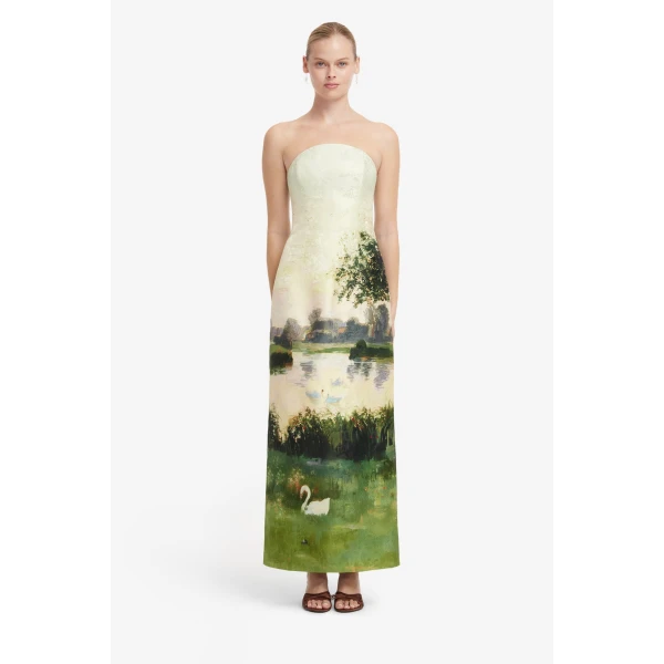 Leo Lin Ava Jacquard Bustier Maxi Dress in Serene Print, view 2