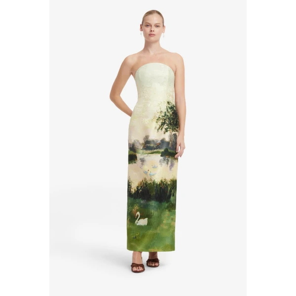 Leo Lin Ava Jacquard Bustier Maxi Dress in Serene Print, view 3