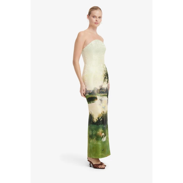 Leo Lin Ava Jacquard Bustier Maxi Dress in Serene Print, view 4