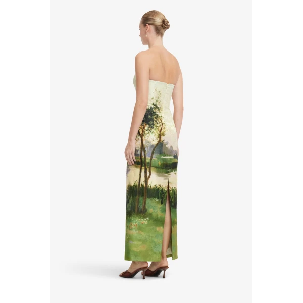 Leo Lin Ava Jacquard Bustier Maxi Dress in Serene Print, view 5