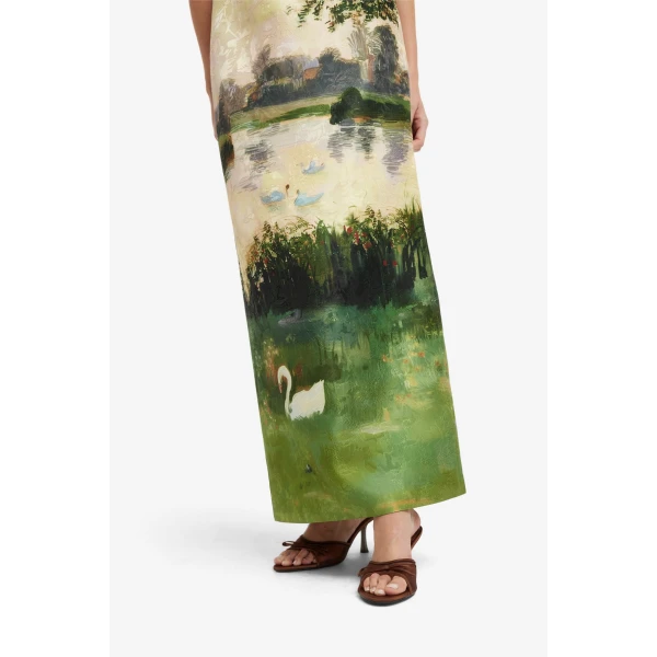 Leo Lin Ava Jacquard Bustier Maxi Dress in Serene Print, view 6