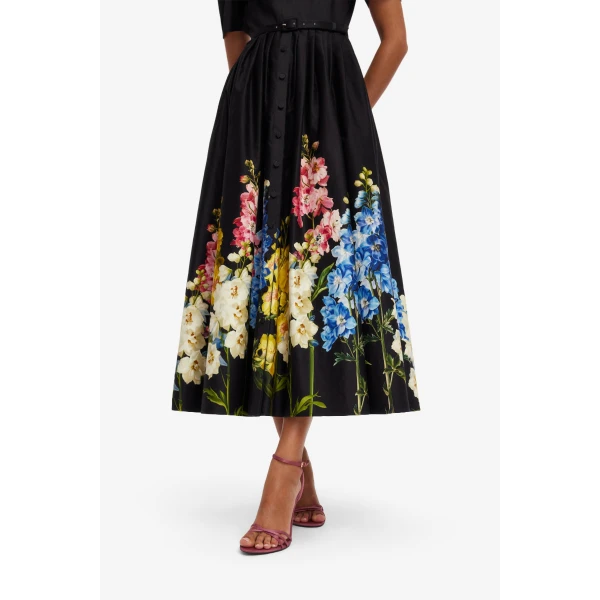 Leo Lin Bianca Short Sleeve Midi Dress in Snapdragon Print in Ebony, view 6