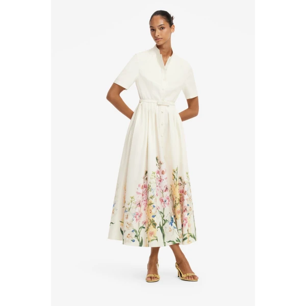 Leo Lin Bianca Short Sleeve Midi Dress in Snapdragon Print in Snow, view 3