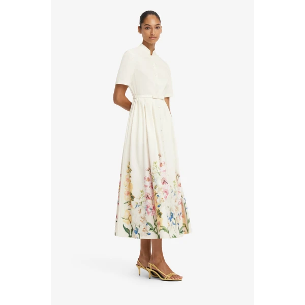 Leo Lin Bianca Short Sleeve Midi Dress in Snapdragon Print in Snow, view 4