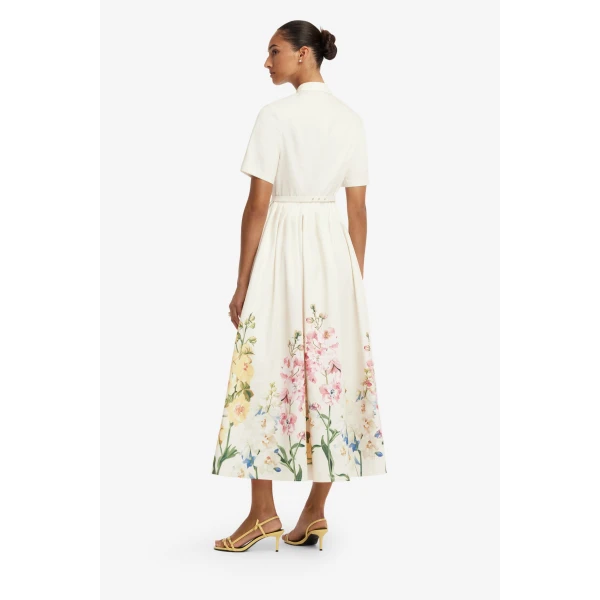 Leo Lin Bianca Short Sleeve Midi Dress in Snapdragon Print in Snow, view 5
